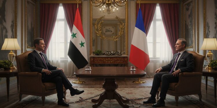 Macron et Al-Charaa : Une Rencontre Controversée - Viral Mag Emmanuel Macron reçoit Ahmed al Charaa président syrien controversé Quels enjeux pour la France et la Syrie Viral Mag