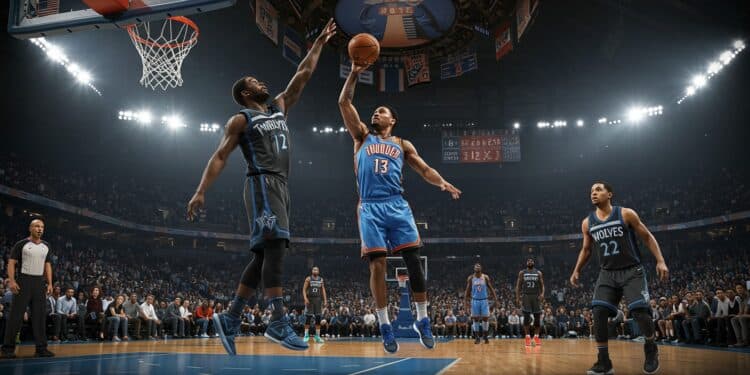 NBA Playoffs : Thunder Domine Minnesota en Finale Ouest - Viral Mag Le Thunder dOklahoma City écrase Minnesota en finale de conférence Ouest Rudy Gobert en difficulté Shai Gilgeous Alexander brille Analyse du match 1 Viral Mag