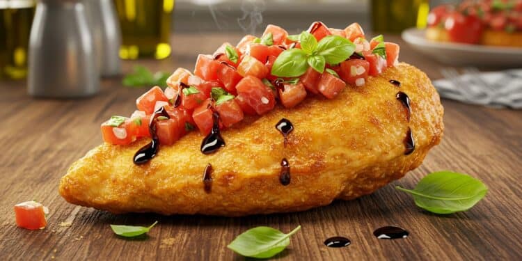 Poulet Croustillant à la Bruschetta : Recette Facile - Viral Mag Découvrez une recette savoureuse de poulet croustillant topped de bruschetta fraîche parfaite pour un dîner rapide et sain Viral Mag