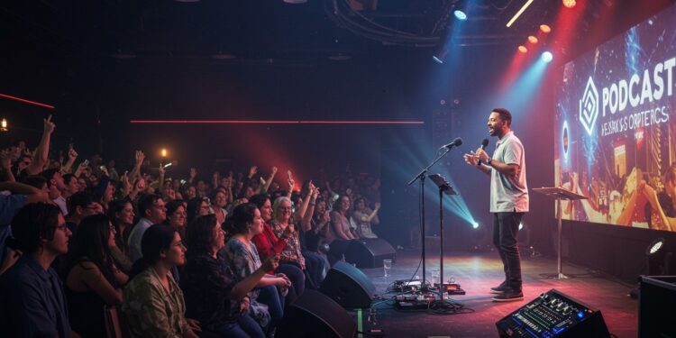Le podcast sort du studio pour la scène captivant des foules lors de shows live Découvrez ce phénomène culturel qui redéfinit laudio   Viral Mag