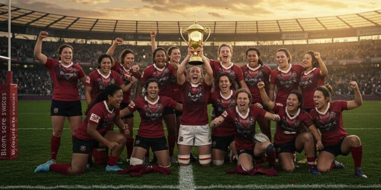 Triplé Historique pour le Rugby Féminin Bordelais - Viral Mag Le Stade Bordelais remporte un troisième titre consécutif en rugby féminin un exploit célébré par lentraîneur et les joueuses Découvrez les moments clés Viral Mag