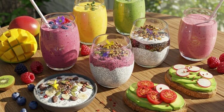 21 Recettes Sans Cuisson pour un Été Léger - Viral Mag Découvrez 21 recettes de petit déjeuner sans cuisson pour un été frais et savoureux Smoothies toasts puddings des idées rapides et saines Viral Mag