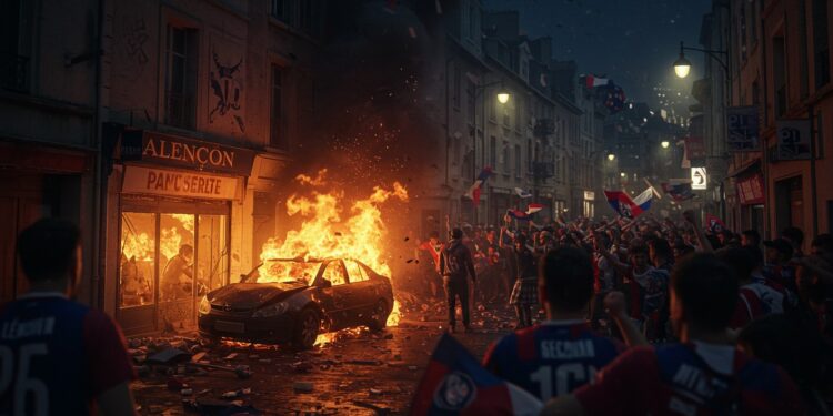 Alençon : Chaos lors des Célébrations du PSG - Viral Mag Accident dramatique à Alençon une voiture sencastre dans une vitrine lors des célébrations du PSG causant un incendie et deux blessés Découvrez les détails Viral Mag