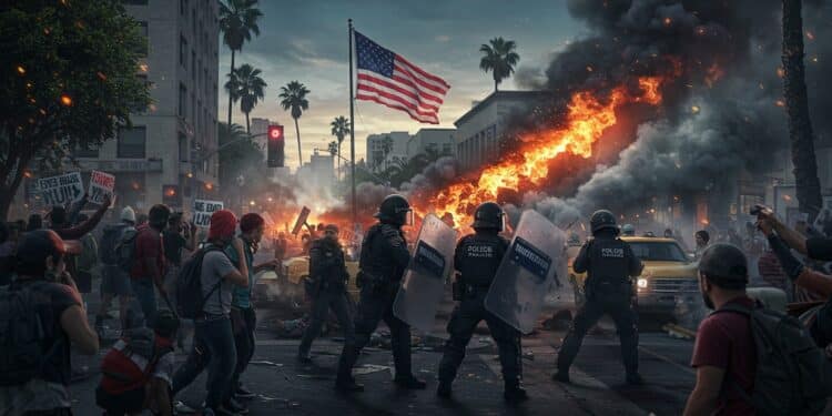 Californie : Tensions Lors d’Opérations d’Immigration - Viral Mag Violents heurts à Los Angeles lors dune opération de la police de limmigration Arrestations et gaz lacrymogènes marquent lopposition aux politiques de Trump   Viral Mag