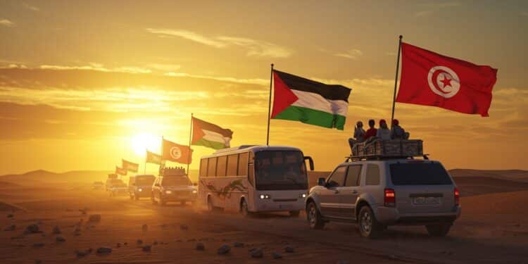 Caravane Solidaire Vers Gaza : Un Acte de Résistance - Viral Mag Une caravane tunisienne de 1 500 personnes traverse la Libye pour Gaza défiant le blocus Suivez leur périple symbolique pour la solidarité palestinienne   Viral Mag