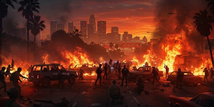 Émeutes à Los Angeles : Tensions sur la Politique Migratoire - Viral Mag Émeutes à Los Angeles contre la politique migratoire de Trump  affrontements vandalisme et Garde nationale Découvrez les causes et impacts   Viral Mag