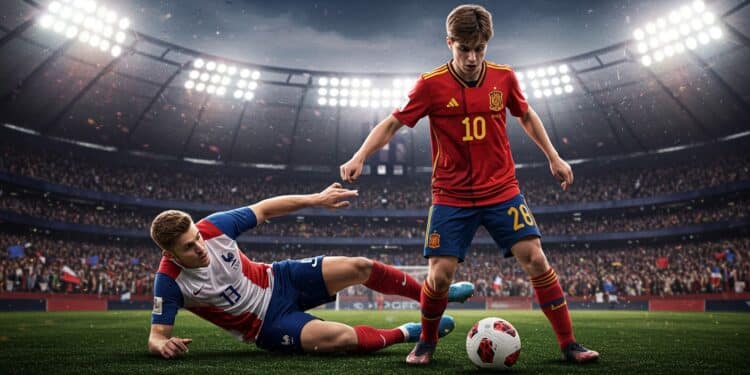 France-Espagne : Yamal Brille, Les Bleus Déçoivent - Viral Mag France Espagne en Ligue des nations  Lamine Yamal éblouit la défense française seffondre Analyse des temps forts et des erreurs tactiques   Viral Mag