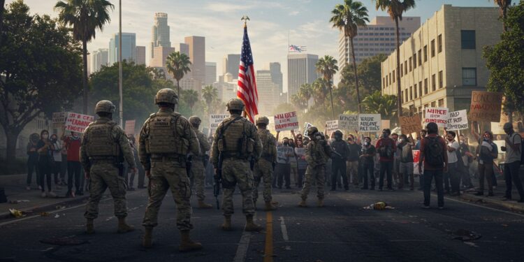 Garde Nationale à Los Angeles : Pourquoi Ce Déploiement ? - Viral Mag Trump mobilise la Garde Nationale à Los Angeles face aux manifestations Découvrez son rôle son histoire et les enjeux de cette décision controversée   Viral Mag