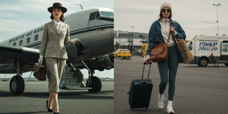 L’Évolution du Style en Avion : Du Chic au Décontracté - Viral Mag Découvrez comment le look daéroport a évolué du glamour des années 50 au confort moderne Un voyage dans le style et la société   Viral Mag