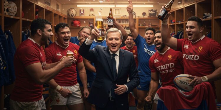 Macron et le Rugby : Coulisses d’une Célébration Épique - Viral Mag Macron célèbre la victoire de Toulouse en Top 14 avec une bière cul sec dans le vestiaire Découvrez les coulisses de ce moment festif et ses réactions Viral Mag