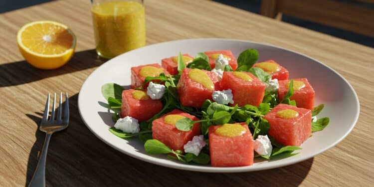 Découvrez une salade estivale de melon et chèvre fraîche et savoureuse avec une vinaigrette citronnée Parfaite pour lété    Viral Mag