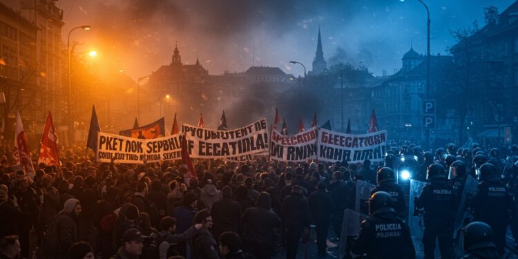 Serbie : Tensions et Manifestations à Belgrade - Viral Mag En Serbie les manifestations massives à Belgrade secouent le pouvoir Vucic refuse les élections anticipées Quels enjeux pour lavenir Viral Mag