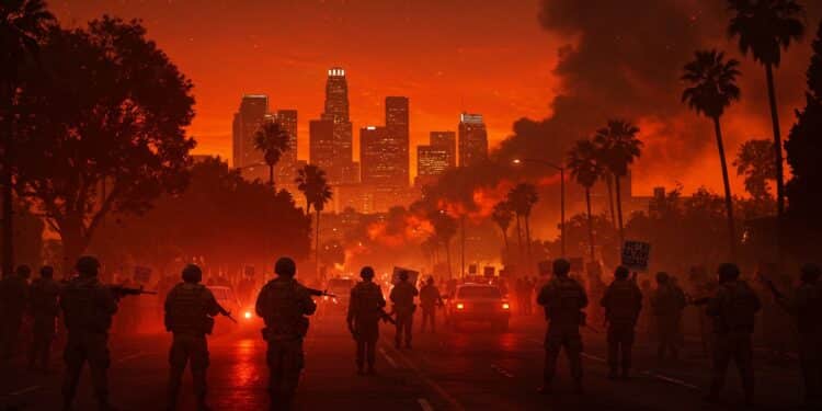 Tensions à Los Angeles : Une Crise Politique Explosive - Viral Mag Tensions à Los Angeles  déploiement militaire heurts et polémiques Découvrez comment la crise secoue la ville et divise les dirigeants   Viral Mag
