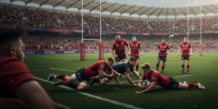 Toulouse Triomphe en Top 14 : Vers un Nouveau Titre ? - Viral Mag Toulouse domine Lyon 43 3 en Top 14 Découvrez les clés de leur succès les défis à venir et les ambitions pour les demi finales   Viral Mag