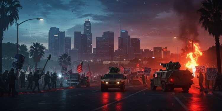 Trump Déploie l’Armée : Une Escalade Controversée - Viral Mag Trump envoie larmée en Californie contre les manifestations migratoires défiant les autorités locales Une parade militaire et des menaces nationales suscitent linquiétude   Viral Mag