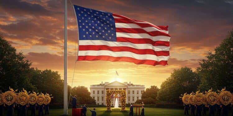 Trump marque la Maison Blanche avec un drapeau géant et des ornements dorés Découvrez ses choix audacieux en décoration et leur impact politique   Viral Mag