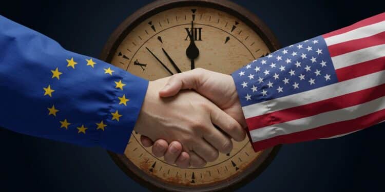 Accord UE-USA : Une Course Contre la Montre - Viral Mag Macron pousse pour un accord commercial UE USA rapide avec des tarifs bas Quels enjeux pour lEurope Découvrez les détails de cette négociation cruciale Viral Mag