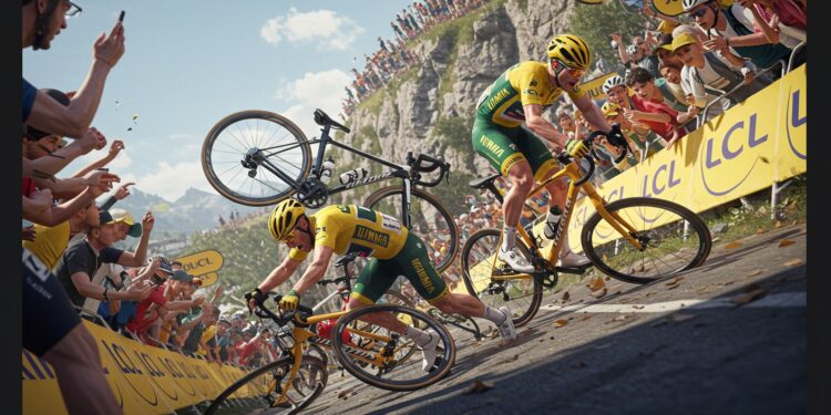 Chute Violente au Tour de France : Drame et Suspense - Viral Mag Une chute massive lors du Tour de France 2025 choque les spectateurs Découvrez les détails de cet accident et son impact sur la course Viral Mag