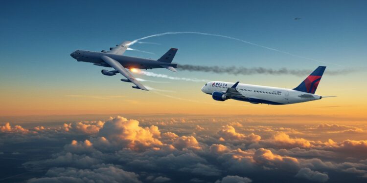 Un avion Delta frôle un B 52 à Minot Dakota du Nord Une manœuvre audacieuse du pilote évite le pire Découvrez les détails de cet incident aérien   Viral Mag