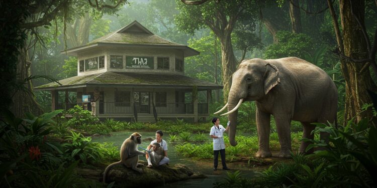 Hôpital Thaïlandais Sauve Singes et Éléphants - Viral Mag Un hôpital unique en Thaïlande soigne singes éléphants et autres animaux sauvages avec ingéniosité et dévouement luttant contre le trafic et lexploitation Viral Mag