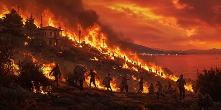 Incendie en Turquie : Cesme en Proie aux Flammes - Viral Mag Incendie dévastateur près dIzmir Cesme station balnéaire lutte contre les flammes attisées par des vents violents Évacuations en cours Viral Mag