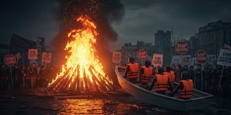 Une barque avec des mannequins de migrants sur un bûcher en Irlande du Nord choque Découvrez les réactions et le contexte de cette controverse brûlante   Viral Mag
