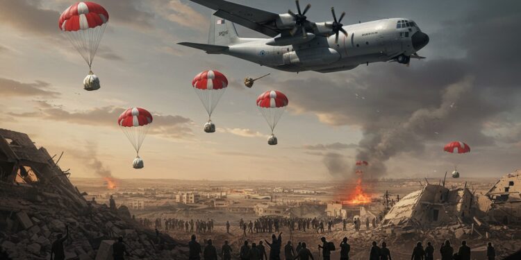 Largage d’Aide à Gaza : Une Mission Humanitaire - Viral Mag Largage daide à Gaza par un C 130 jordanien  une réponse à la crise humanitaire Découvrez les détails de cette opération vitale   Viral Mag