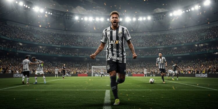 Neymar Brille à Santos : Retour Gagnant ! - Viral Mag Neymar marque son premier but en Brasileirao et offre la victoire à Santos contre Flamengo Un retour triomphal à découvrir Viral Mag