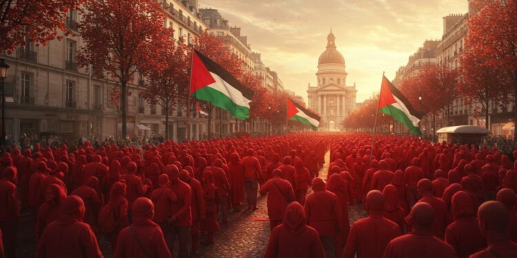 À Paris des milliers de manifestants forment une ligne rouge humaine pour alerter sur la crise à Gaza Découvrez leur message poignant   Viral Mag