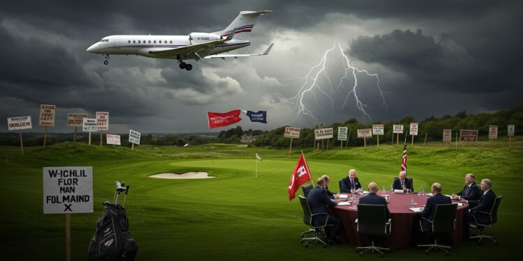 Trump en Écosse : Golf, Diplomatie et Tensions - Viral Mag Trump en Écosse pour golf et diplomatie  sécurité renforcée manifestations prévues et enjeux internationaux Découvrez les détails de ce séjour controversé   Viral Mag