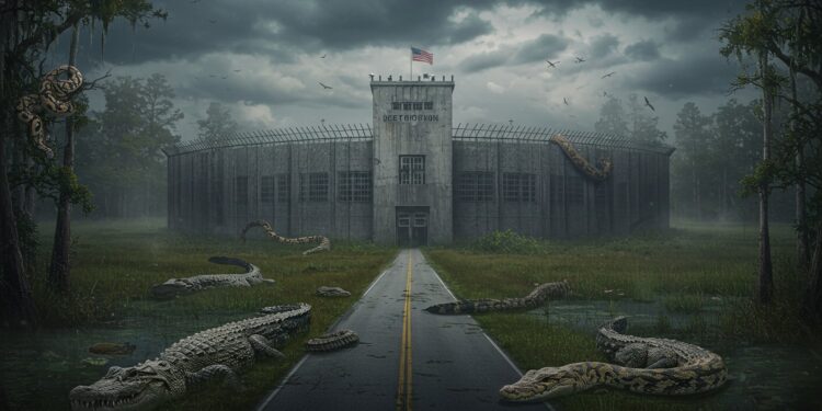 Trump Ouvre un Centre de Rétention Controversé en Floride - Viral Mag Trump inaugure un centre de rétention en Floride surnommé Alcatraz des alligators Découvrez les enjeux et controverses de ce projet audacieux Viral Mag