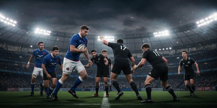 XV de France : Défaite Cruelle Face aux All Blacks - Viral Mag Le XV de France sincline 29 19 face à la Nouvelle Zélande à Hamilton Malgré une première mi temps prometteuse les Bleus craquent Analyse et moments clés Viral Mag