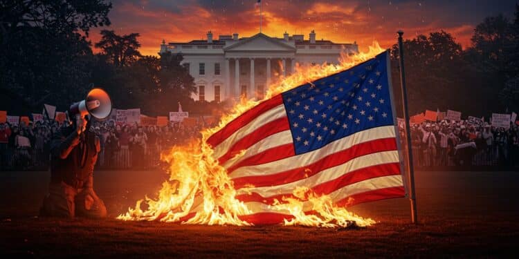 Un homme arrêté pour avoir brûlé un drapeau américain en protestation contre un décret controversé Découvrez les enjeux de cette affaire brûlante   Viral Mag