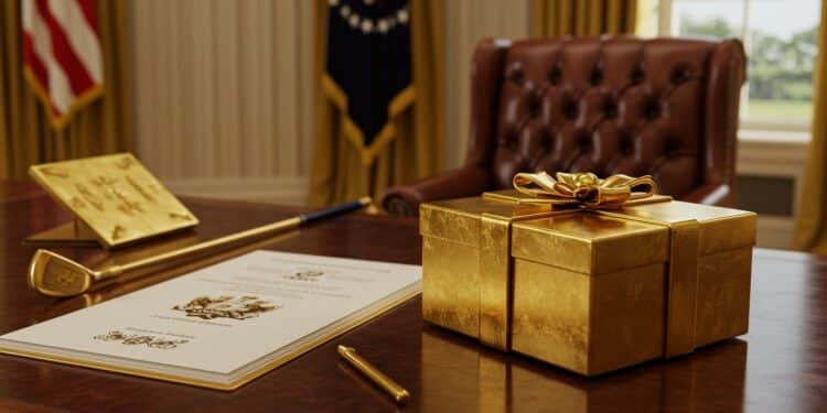 Comment Séduire Trump : Or, Royauté et Diplomatie - Viral Mag Explorez comment patrons et dirigeants courtisent Trump avec des cadeaux luxueux et des gestes diplomatiques pour gagner ses faveurs Découvrez les stratégies Viral Mag