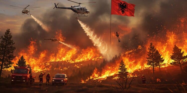 Feux de Forêt en Albanie : Une Lutte Acharnée Contre la Chaleur - Viral Mag Les feux de forêt ravagent lAlbanie sous une vague de chaleur Découvrez comment pompiers et militaires luttent pour protéger villages et habitants Viral Mag
