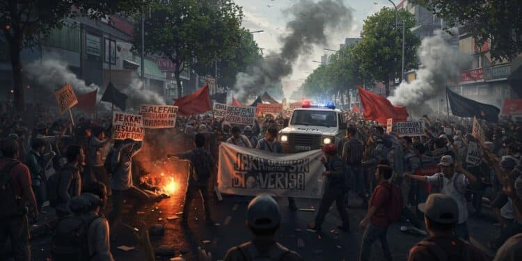 Violents heurts à Jakarta après la mort dun chauffeur de taxi moto Les manifestants exigent justice la police répond par des gaz lacrymogènes Enquête en cours   Viral Mag