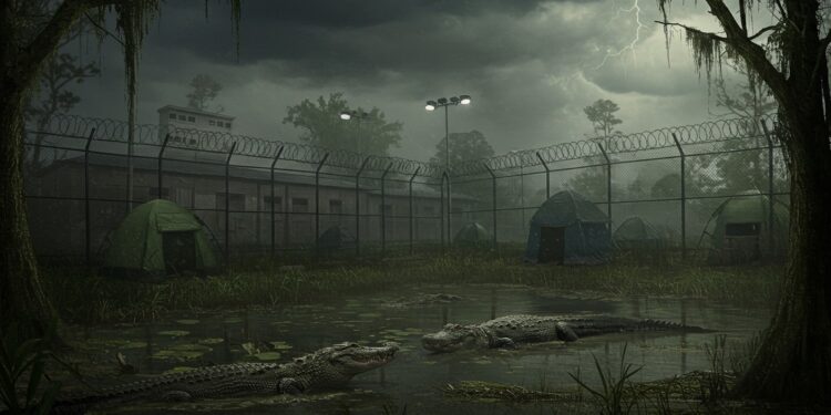 L’Alcatraz des Alligators : Une Prison Inhumaine en Floride - Viral Mag Plongez dans lhorreur de lAlcatraz des Alligators centre de détention pour migrants en Floride dénoncé pour ses conditions inhumaines Viral Mag