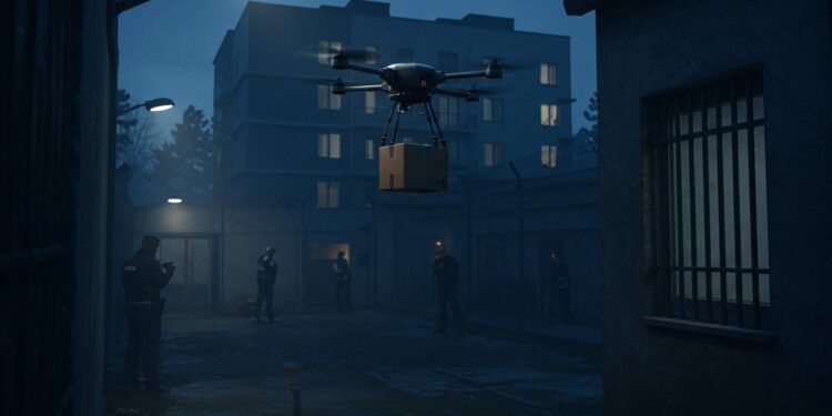 Livraisons par Drone en Prison : Un Trafic Audacieux Déjoué - Viral Mag Un pilote de drone livrait des colis aux détenus dune prison Découvrez comment ce trafic ingénieux a été stoppé Une affaire captivante Viral Mag