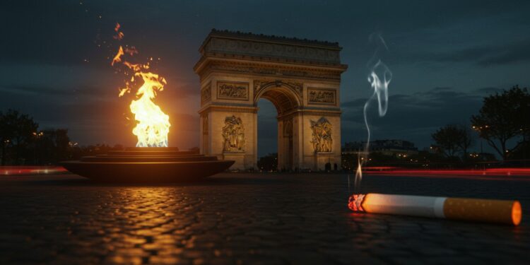 Outrage Sous l’Arc de Triomphe : La Flamme Profanée - Viral Mag Un homme allume sa cigarette avec la flamme du Soldat inconnu suscitant lindignation La justice est saisie pour cet acte irrespectueux Découvrez les détails Viral Mag