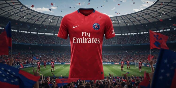 PSG Dévoile Son Maillot Rouge Total 90 2025-2026 - Viral Mag Nouveau maillot rouge Total 90 du PSG pour 2025 2026 un design audacieux mêlant héritage et modernité porté par les stars du club Découvrez le Viral Mag