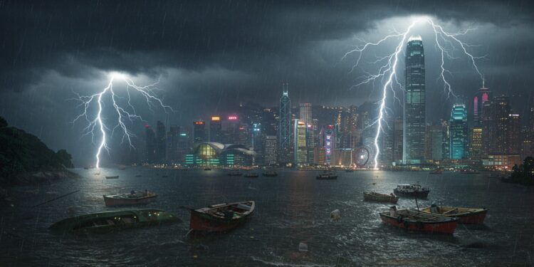 Record de Pluie à Hong Kong : Alerte Maximale - Viral Mag Hong Kong subit des pluies torrentielles inédites en août avec 3557 mm enregistrés Alerte noire inondations et perturbations découvrez limpact de ce phénomène extrême Viral Mag