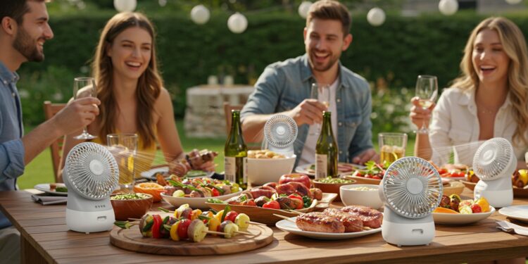 Repoussez les Insectes Lors de Vos Repas en Plein Air - Viral Mag Découvrez comment protéger vos repas extérieurs des mouches avec des mini ventilateurs anti insectes notés 435 pratiques et en promo Viral Mag