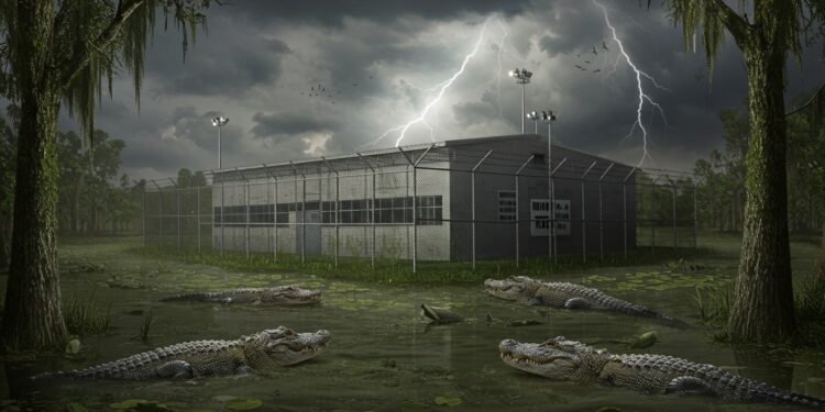 Suspension du Centre de Rétention en Floride - Viral Mag La justice suspend les travaux du centre de rétention Alcatraz des alligators en Floride symbole de la politique migratoire de Trump Découvrez pourquoi Viral Mag