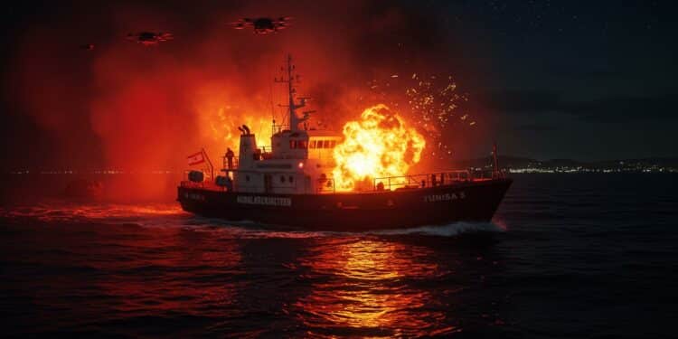 Attaques de Drones sur la Flottille pour Gaza - Viral Mag Des bateaux humanitaires pour Gaza visés par des attaques présumées de drones près de Tunis Découvrez les détails et les enjeux de cette crise   Viral Mag