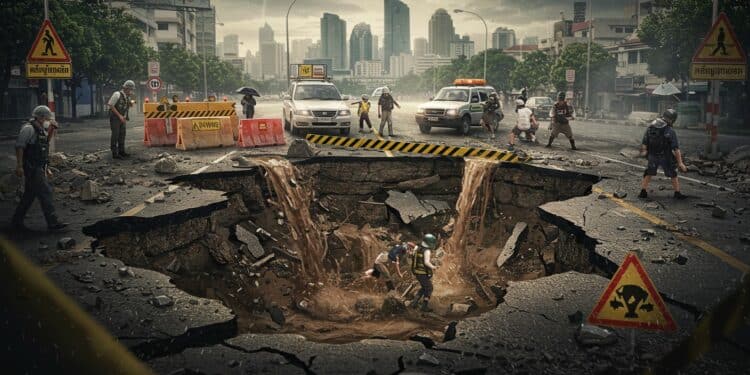 24092025   Un gouffre de 50m avale une route à Bangkok forçant lévacuation dun quartier Quelles sont les causes de ce drame et ses conséquences  Cliquez pour le savoir   Viral Mag