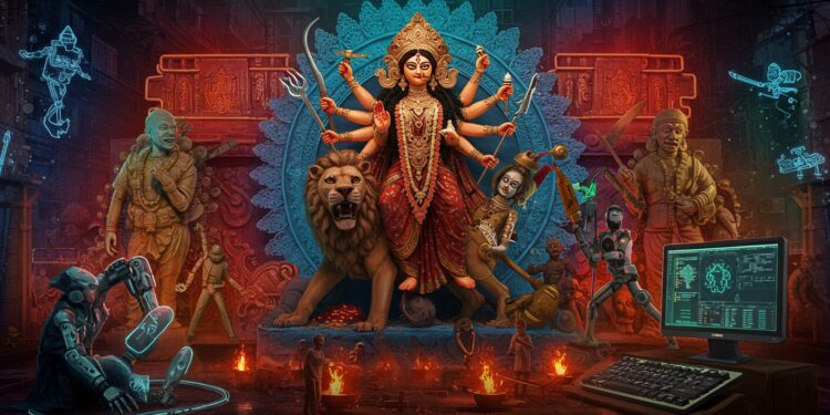 30092025   À Calcutta lIA transforme la fête de Durga en un spectacle moderne Des idoles sacrées aux pandals futuristes découvrez comment tradition et technologie fusionnent Que réserve cette révolution culturelle    Viral Mag