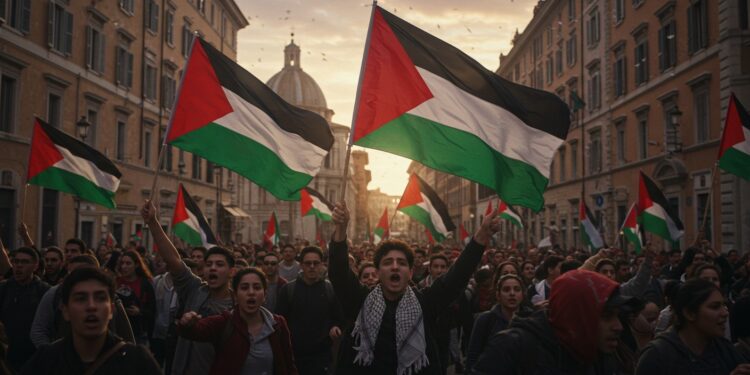 Manifestations en Italie : Soutien Vibrant à la Palestine - Viral Mag 22092025 Des milliers dItaliens manifestent pour Gaza réclamant justice et sanctions Pourquoi lItalie reste t elle prudente Découvrez les dessous de cette mobilisation Viral Mag