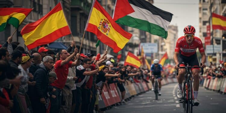 Manifestations Vuelta : Polémique et Solidarité en Espagne - Viral Mag La Vuelta 2025 perturbée par des manifestations propalestiniennes suscite un débat enflammé en Espagne Entre solidarité et polémique découvrez les enjeux   Viral Mag