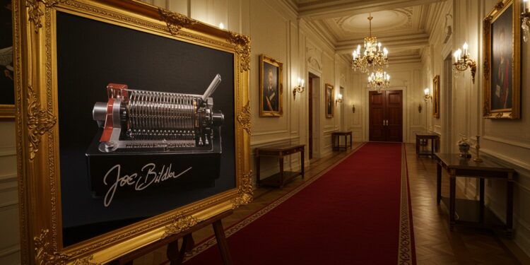 Trump Ridiculise Biden avec une Photo Provocante - Viral Mag 25092025 Une machine à signer à la place du portrait de Biden à la Maison Blanche Trump pousse la provocation à son paroxysme Quel est le véritable enjeu derrière cette attaque Lisez pour le découvrir Viral Mag