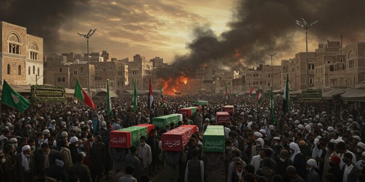 Des milliers de Yéménites pleurent leurs dirigeants houthis tués dans une frappe israélienne à Sanaa Découvrez les impacts de ce drame   Viral Mag